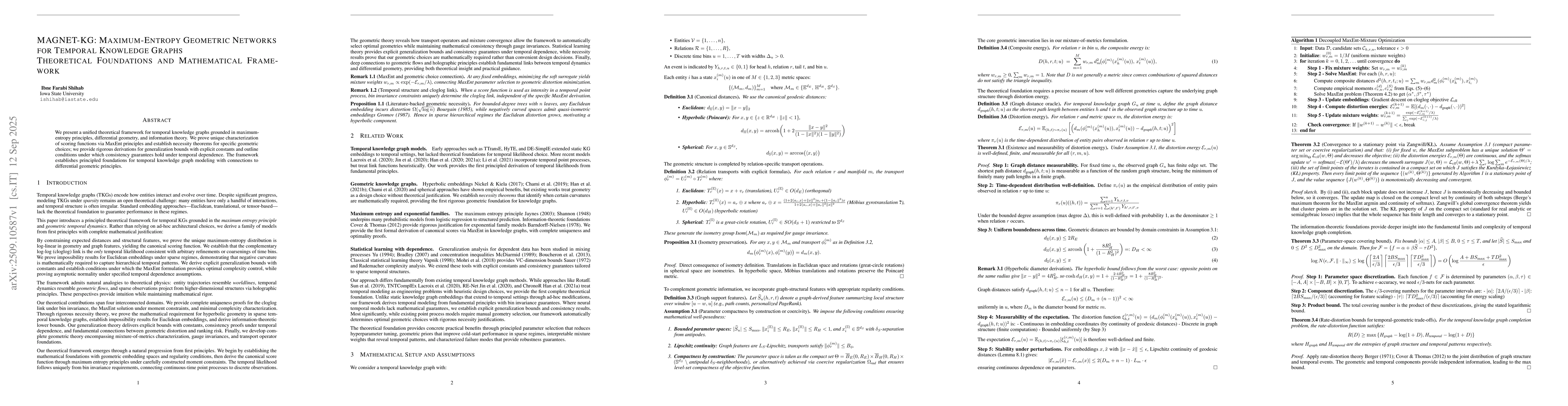 Thumbnail for MAGNET-KG: Maximum-Entropy Geometric Networks for Temporal Knowledge
  Graphs: Theoretical Foundations and Mathematical Framework