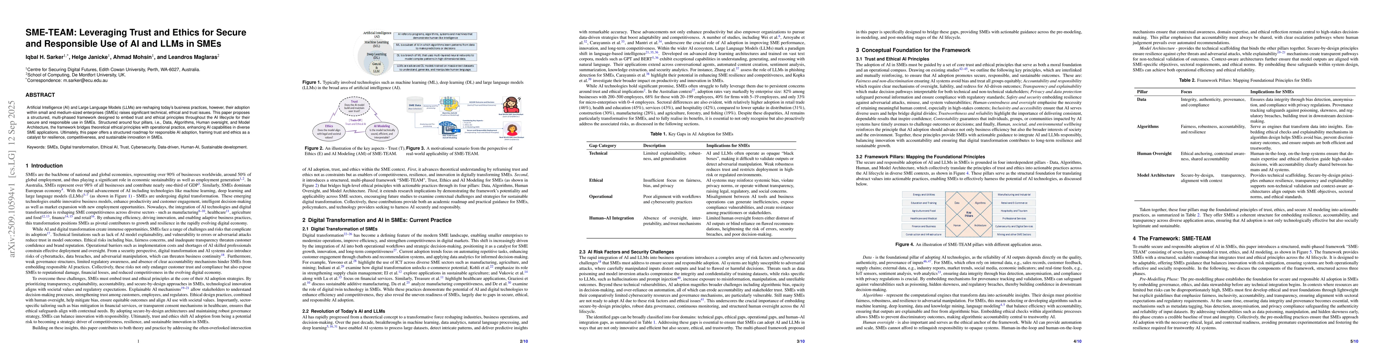 Thumbnail for SME-TEAM: Leveraging Trust and Ethics for Secure and Responsible Use of
  AI and LLMs in SMEs