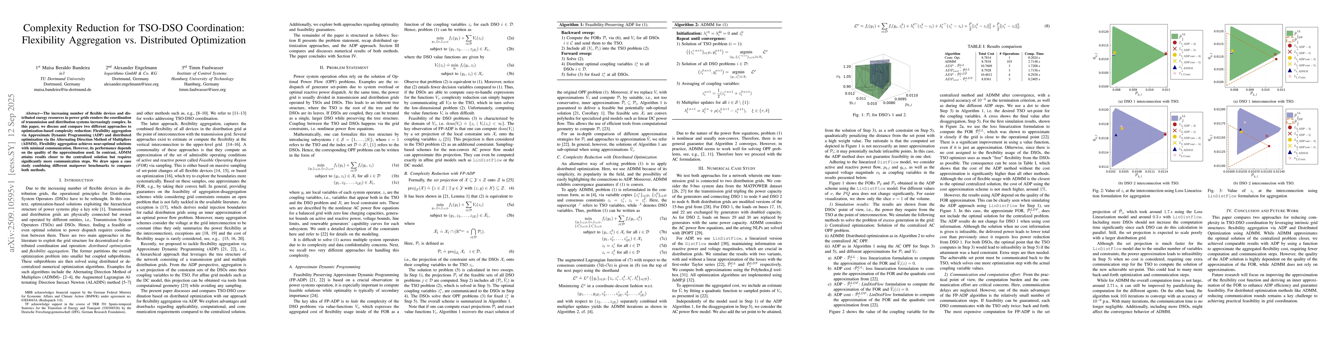 Thumbnail for Complexity Reduction for TSO-DSO Coordination: Flexibility Aggregation
  vs. Distributed Optimization