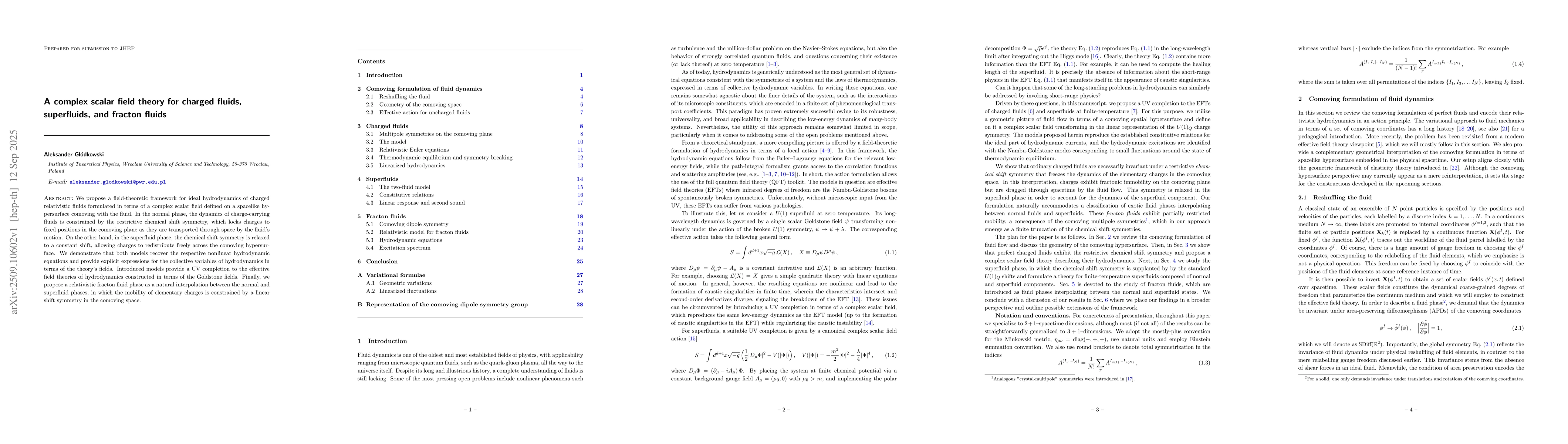 Thumbnail for A complex scalar field theory for charged fluids, superfluids, and
  fracton fluids