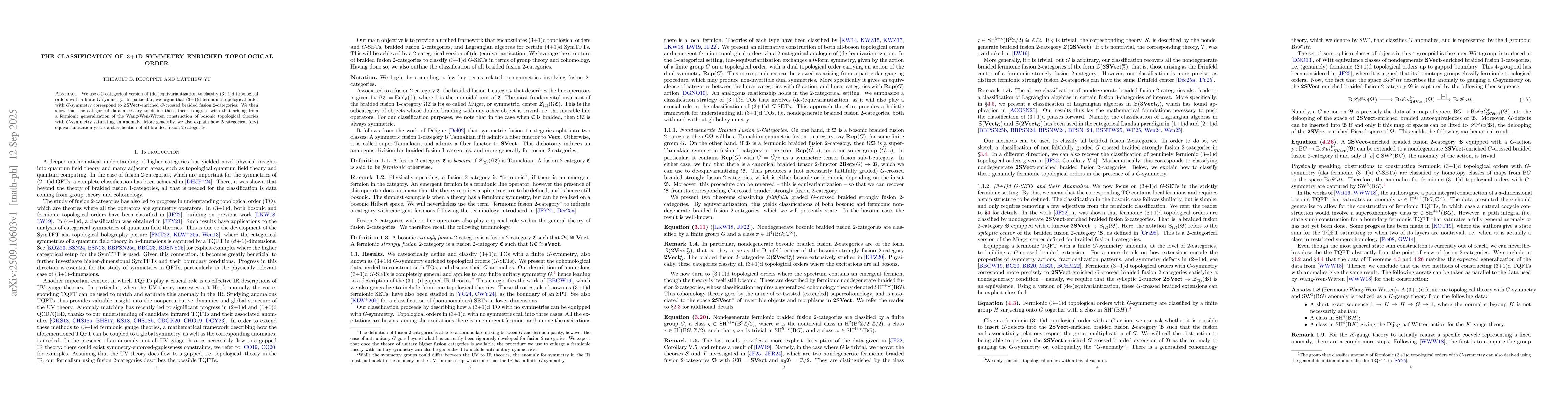 Thumbnail for The Classification of 3+1d Symmetry Enriched Topological Order