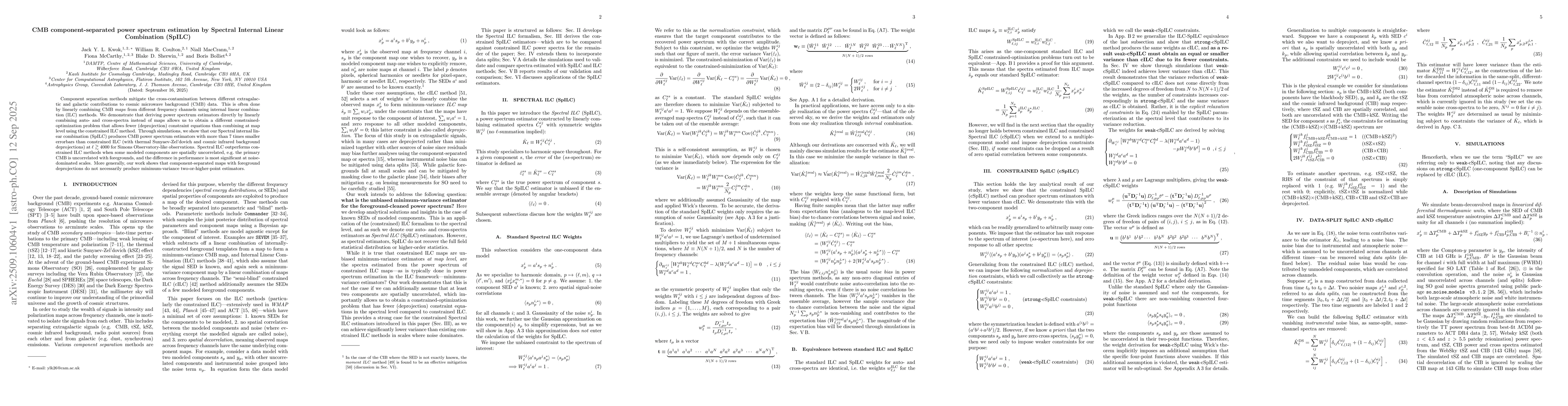 Thumbnail for CMB component-separated power spectrum estimation by Spectral Internal
  Linear Combination (SpILC)