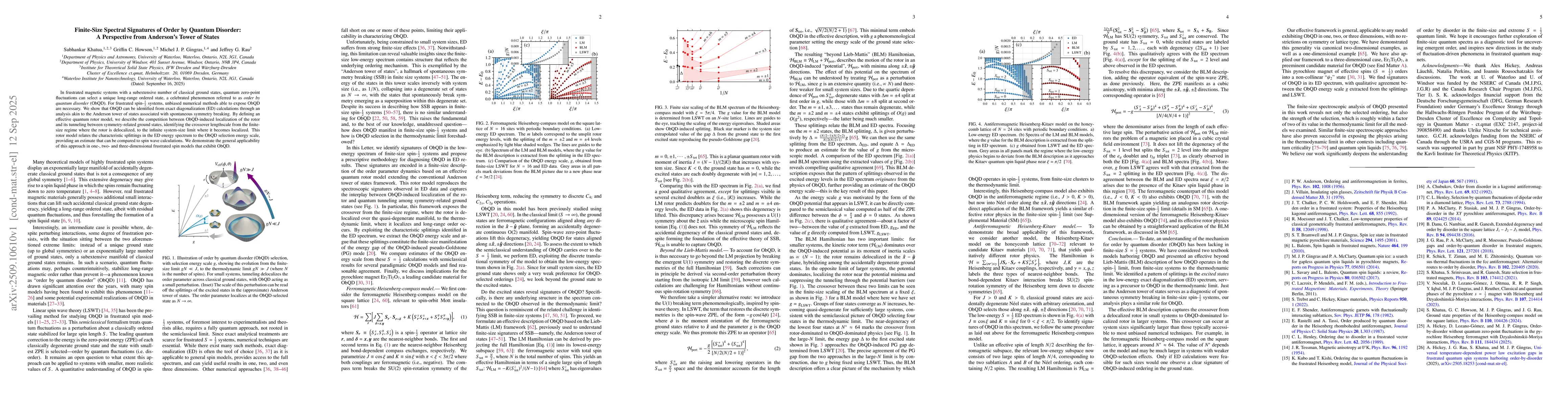 Thumbnail for Finite-Size Spectral Signatures of Order by Quantum Disorder: A
  Perspective from Anderson's Tower of States