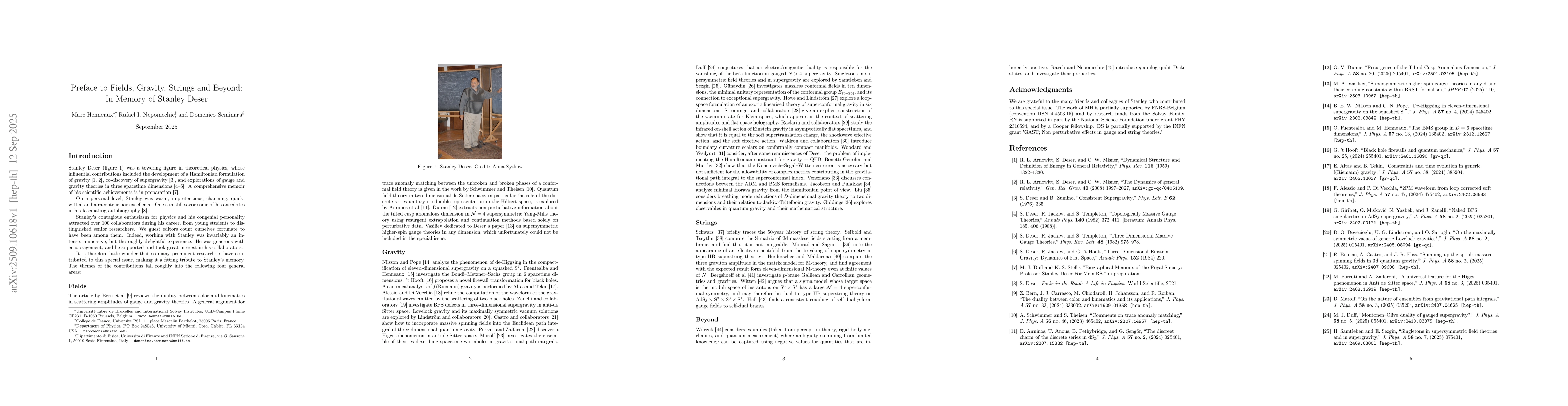 Thumbnail for Preface to Fields, Gravity, Strings and Beyond: In Memory of Stanley
  Deser