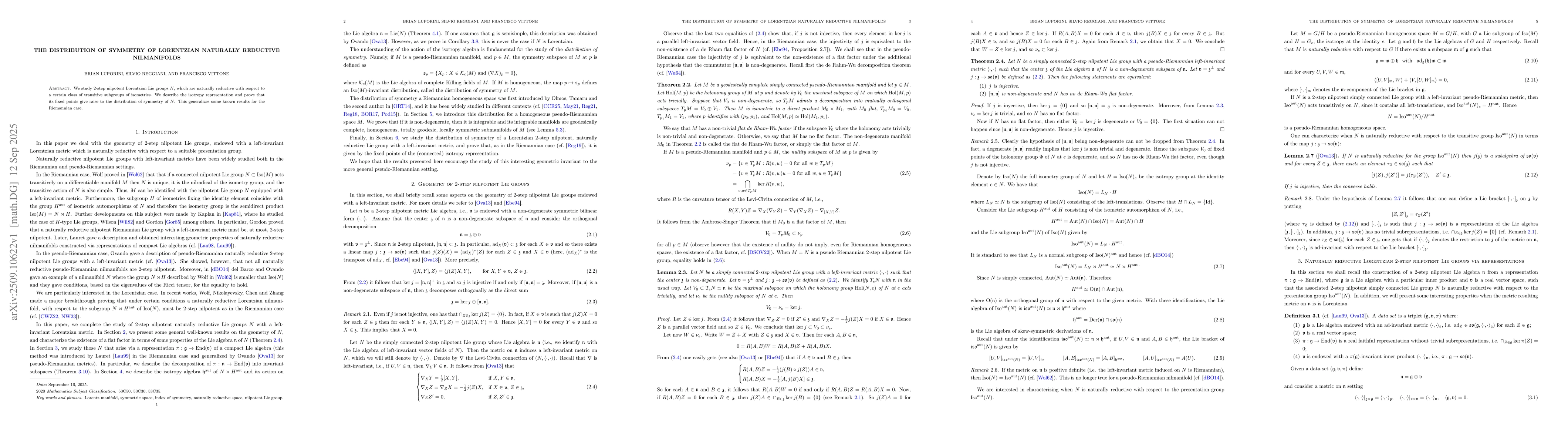 Thumbnail for The distribution of symmetry of Lorentzian naturally reductive
  nilmanifolds