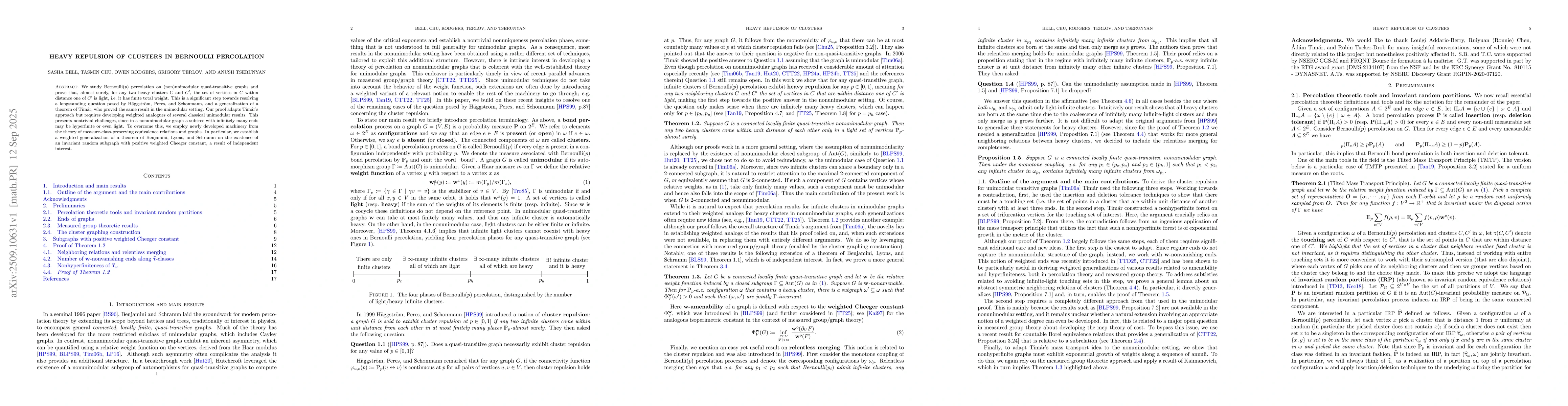 Thumbnail for Heavy repulsion of clusters in Bernoulli percolation