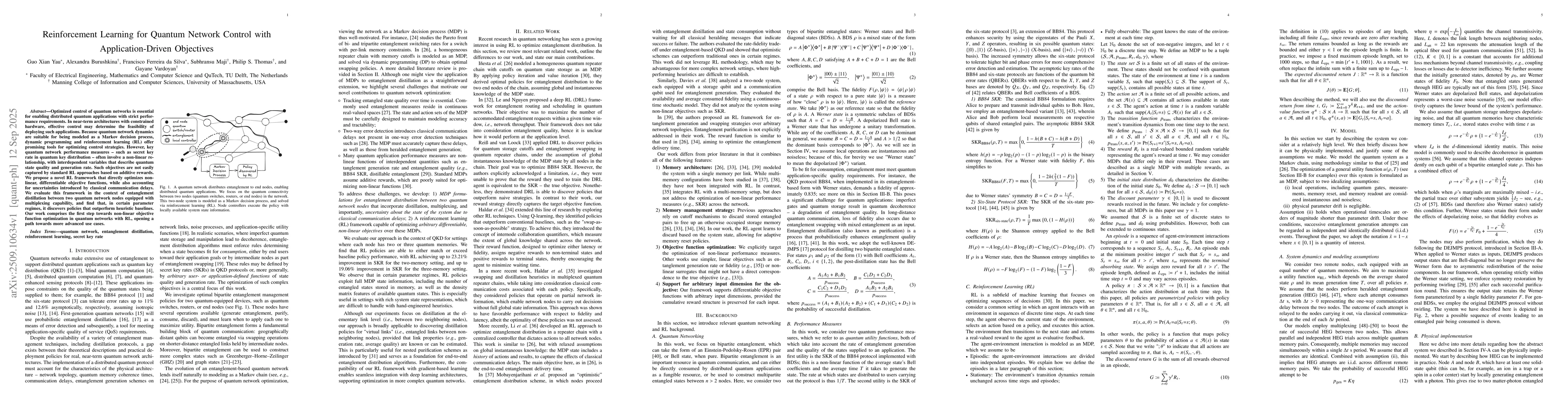 Thumbnail for Reinforcement Learning for Quantum Network Control with
  Application-Driven Objectives