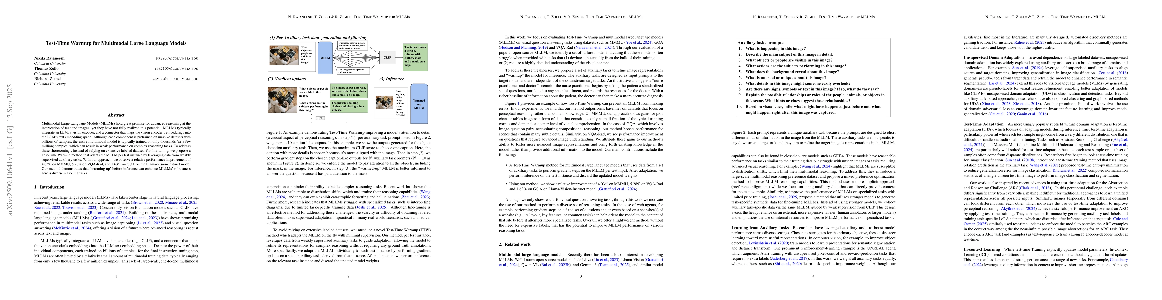 Thumbnail for Test-Time Warmup for Multimodal Large Language Models
