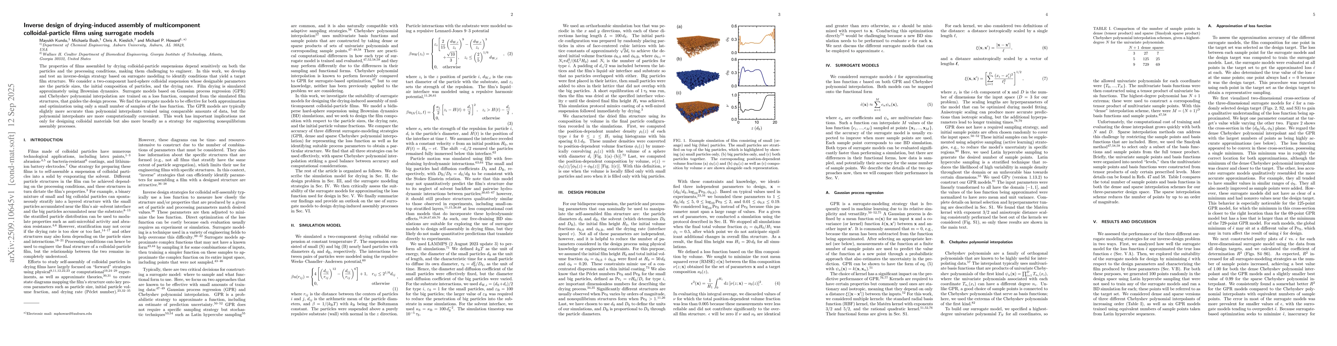 Thumbnail for Inverse design of drying-induced assembly of multicomponent
  colloidal-particle films using surrogate models