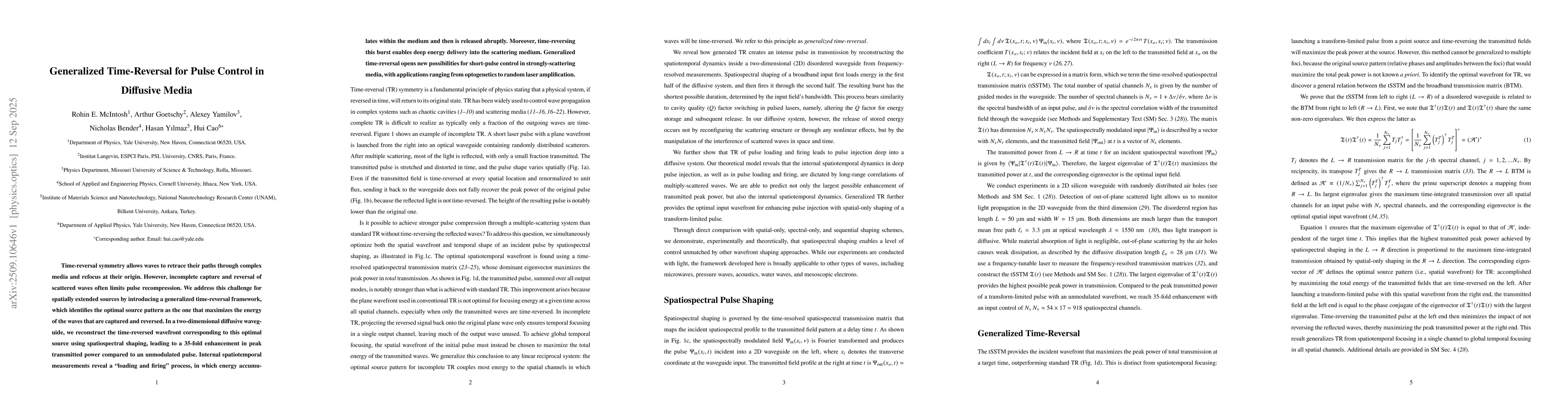 Thumbnail for Generalized Time-Reversal for Pulse Control in Diffusive Media