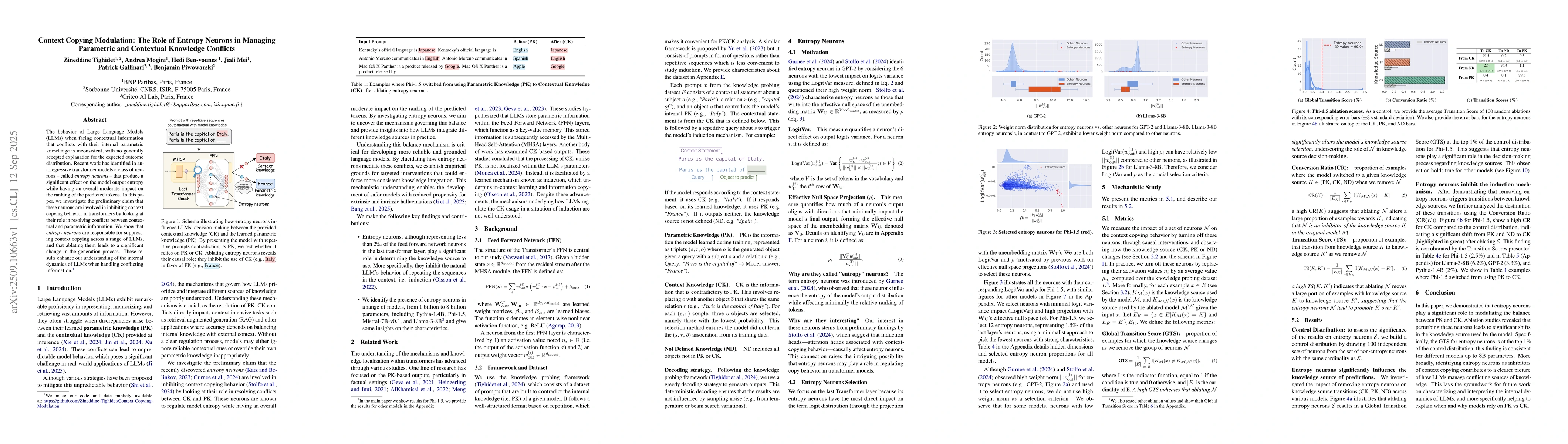 Thumbnail for Context Copying Modulation: The Role of Entropy Neurons in Managing
  Parametric and Contextual Knowledge Conflicts
