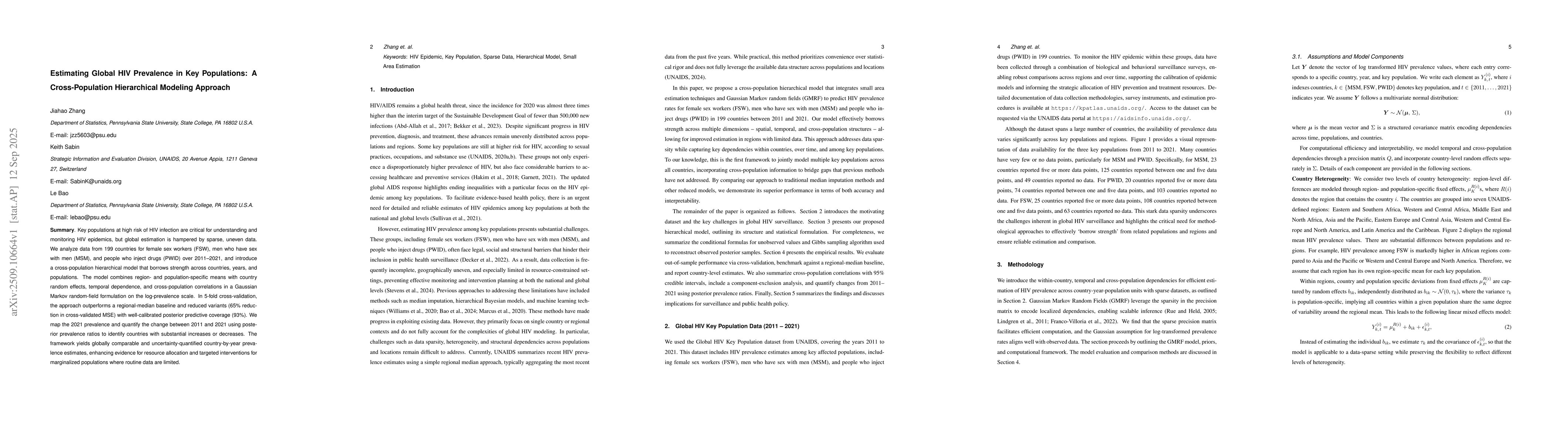 Thumbnail for Estimating Global HIV Prevalence in Key Populations: A Cross-Population
  Hierarchical Modeling Approach