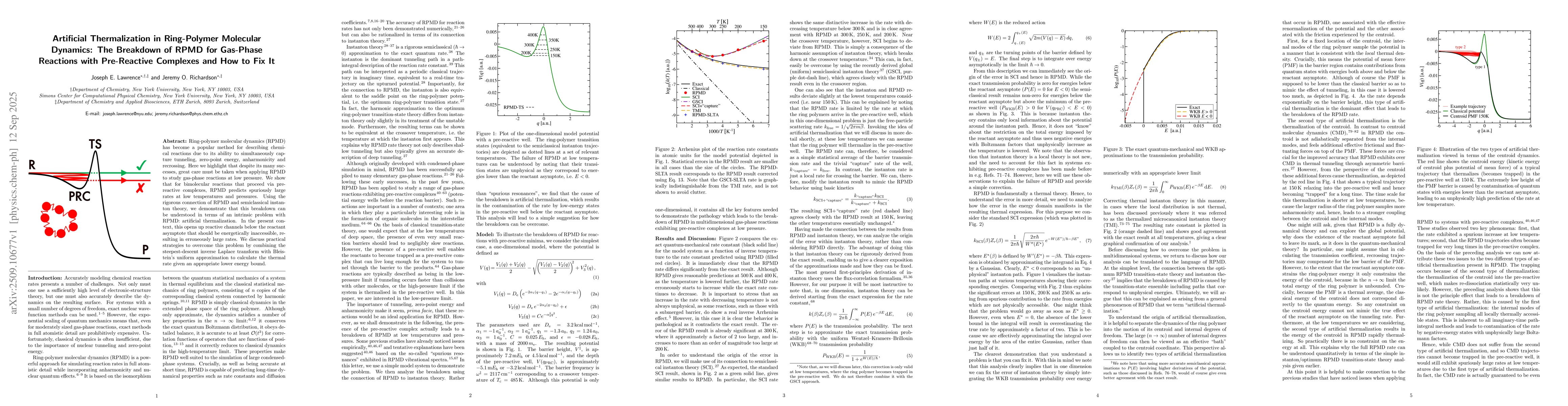 Thumbnail for Artificial Thermalization in Ring-Polymer Molecular Dynamics: The
  Breakdown of RPMD for Gas-Phase Reactions with Pre-Reactive Complexes and How
  to Fix It