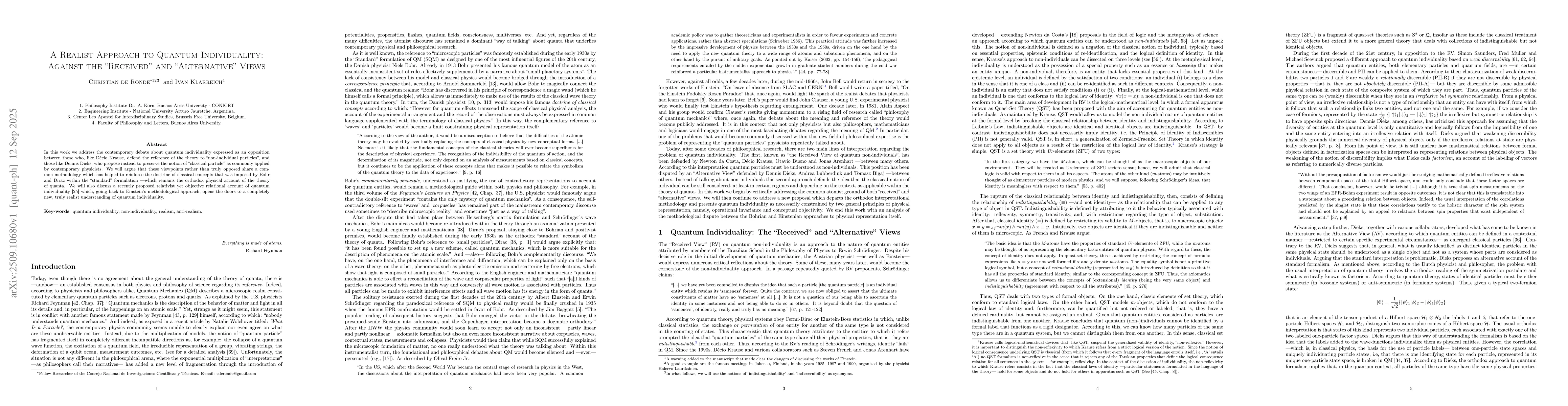 Thumbnail for A Realist Approach to Quantum Individuality: Against the "Received" and
  "Alternative" Views