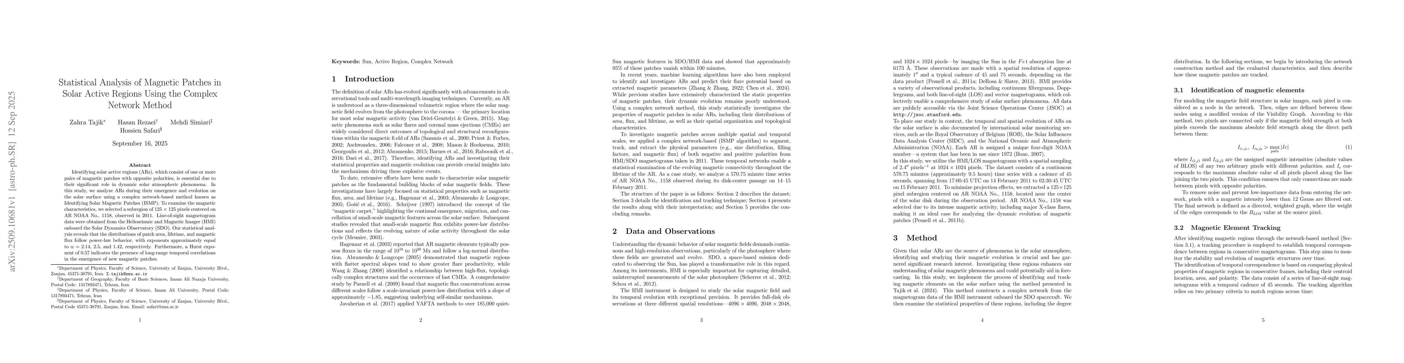 Thumbnail for Statistical Analysis of Magnetic Patches in Solar Active Regions Using
  the Complex Network Method