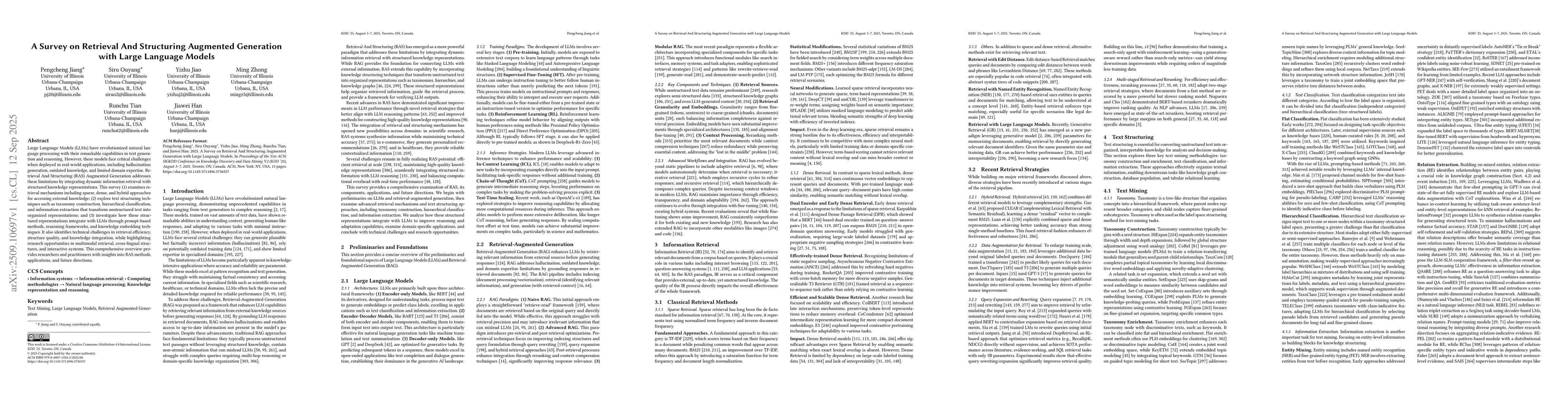 Thumbnail for A Survey on Retrieval And Structuring Augmented Generation with Large
  Language Models