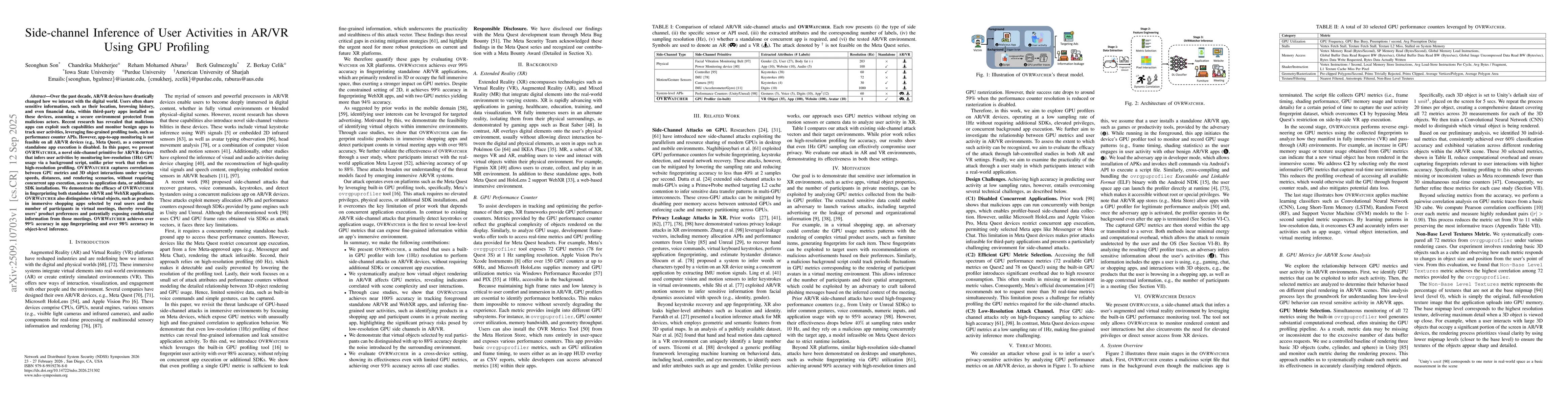 Thumbnail for Side-channel Inference of User Activities in AR/VR Using GPU Profiling