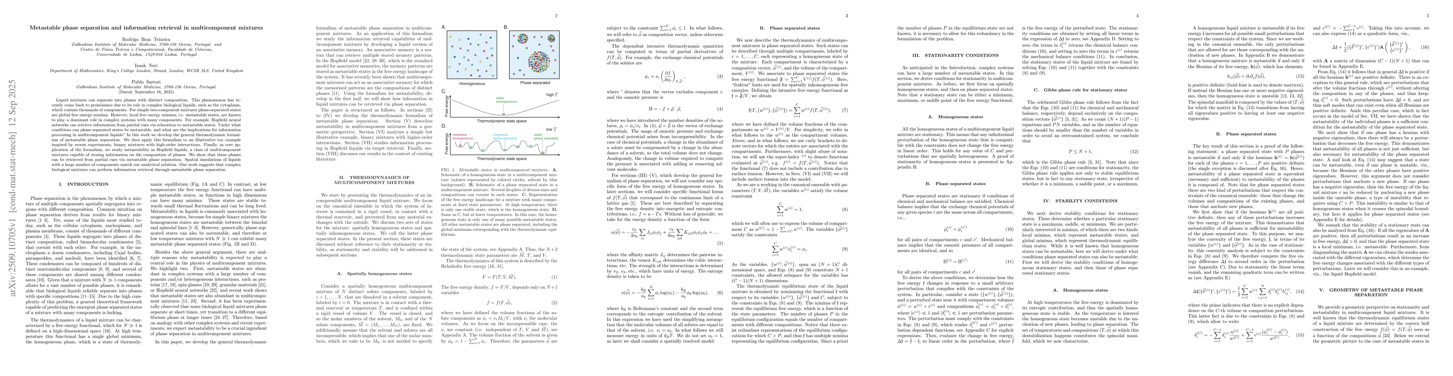 Thumbnail for Metastable phase separation and information retrieval in multicomponent
  mixtures
