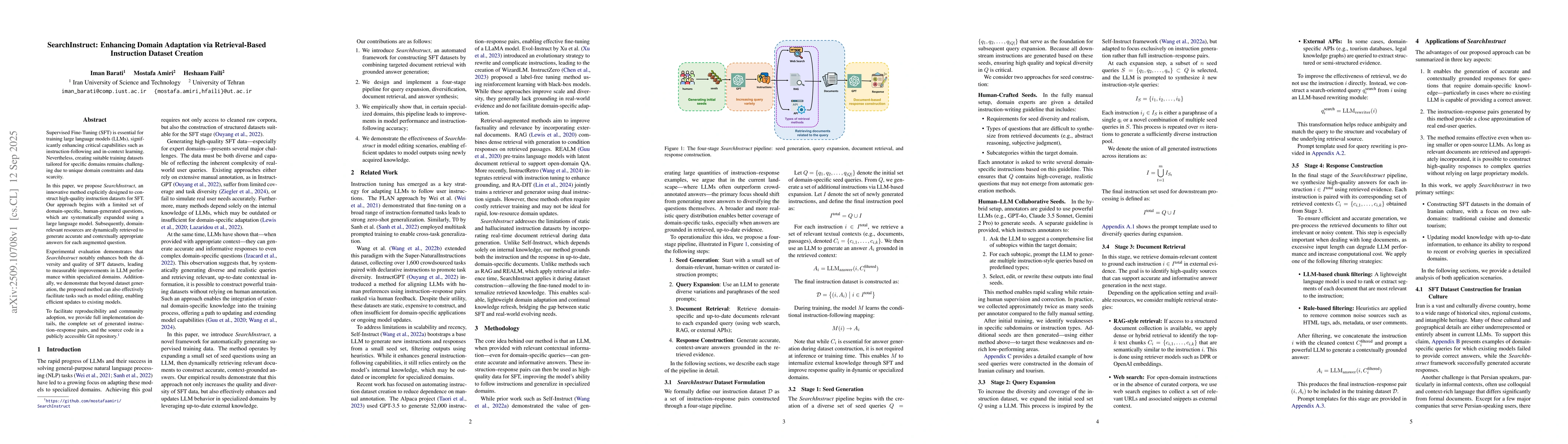 Thumbnail for SearchInstruct: Enhancing Domain Adaptation via Retrieval-Based
  Instruction Dataset Creation