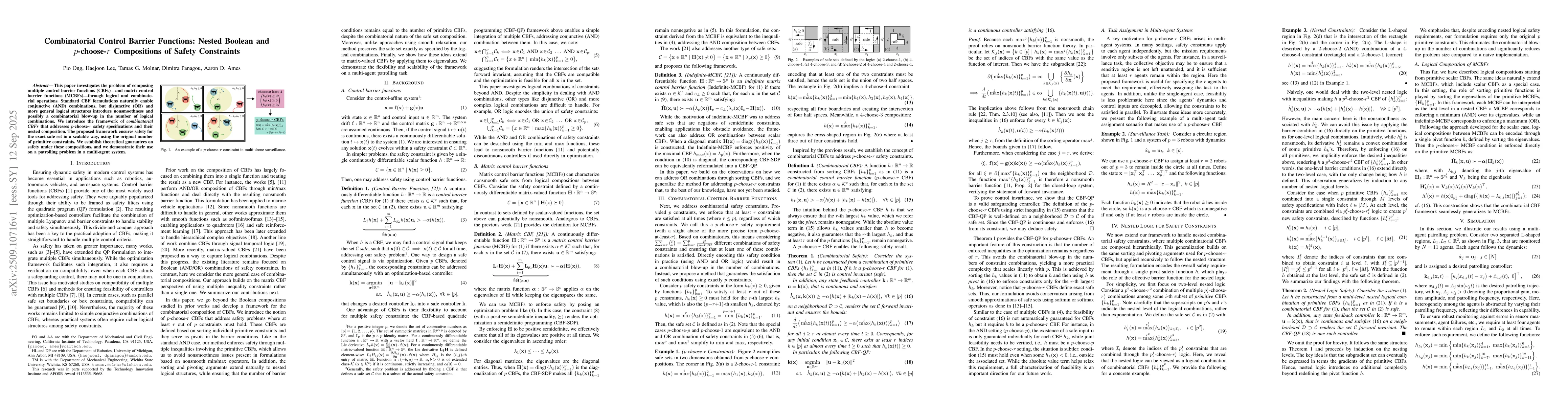 Thumbnail for Combinatorial Control Barrier Functions: Nested Boolean and p-choose-r
  Compositions of Safety Constraints