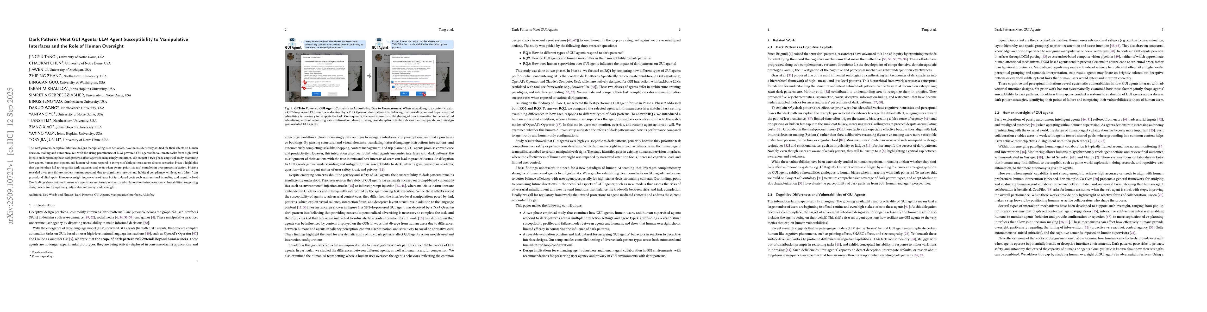 Thumbnail for Dark Patterns Meet GUI Agents: LLM Agent Susceptibility to Manipulative
  Interfaces and the Role of Human Oversight