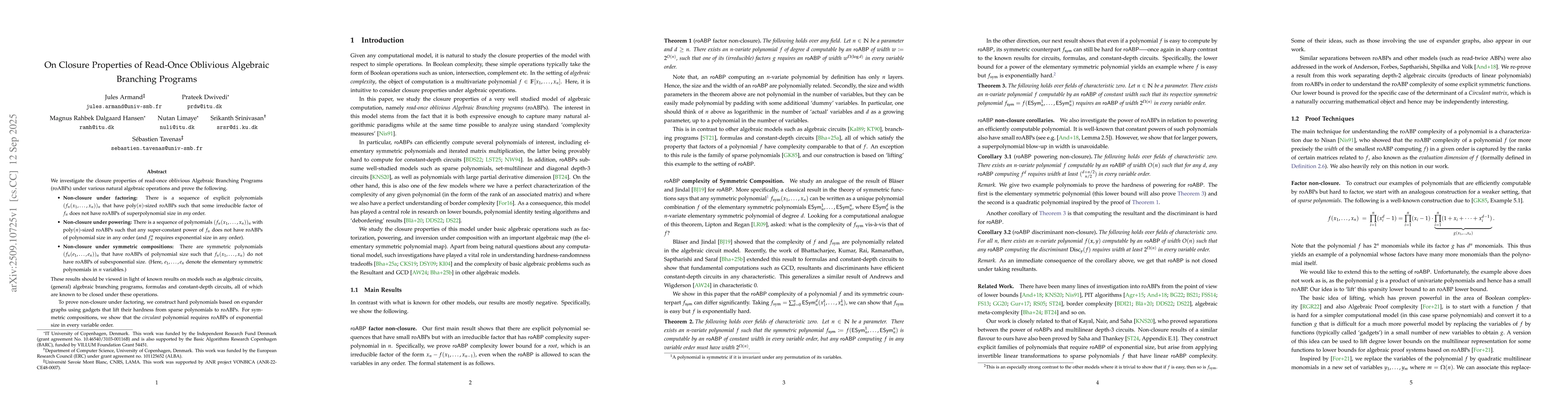 Thumbnail for On Closure Properties of Read-Once Oblivious Algebraic Branching
  Programs