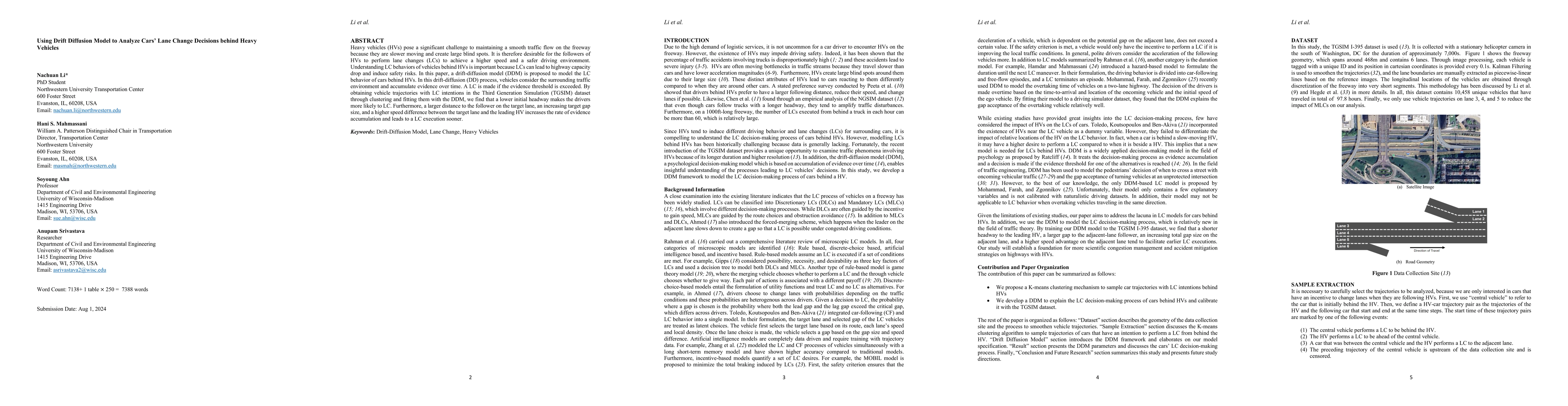 Thumbnail for Using Drift Diffusion Model to Analyze Cars' Lane Change Decisions
  behind Heavy Vehicles