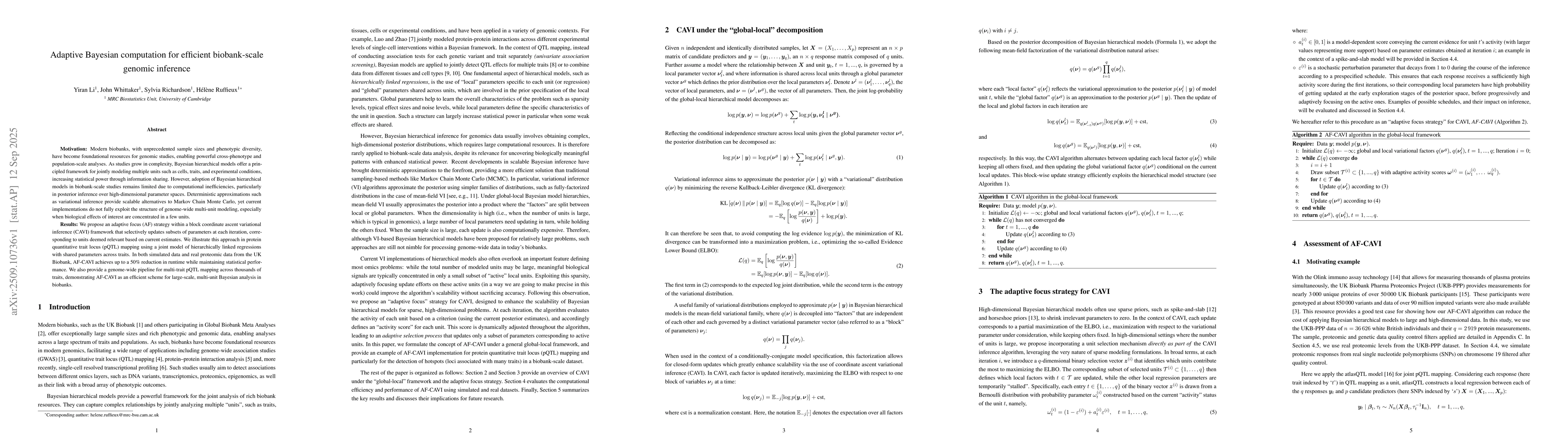 Thumbnail for Adaptive Bayesian computation for efficient biobank-scale genomic
  inference