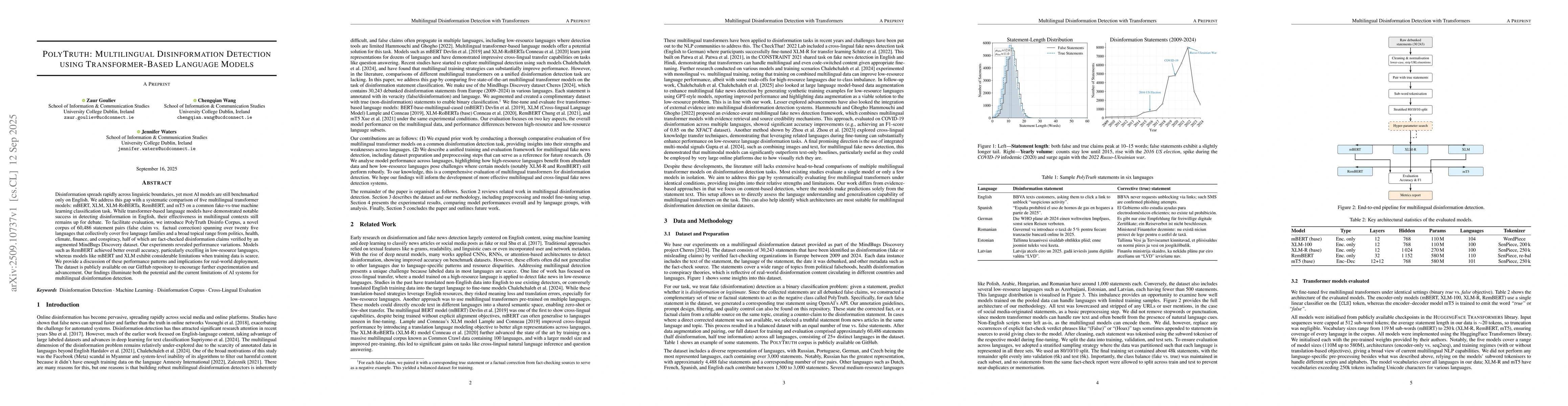 Thumbnail for PolyTruth: Multilingual Disinformation Detection using Transformer-Based
  Language Models