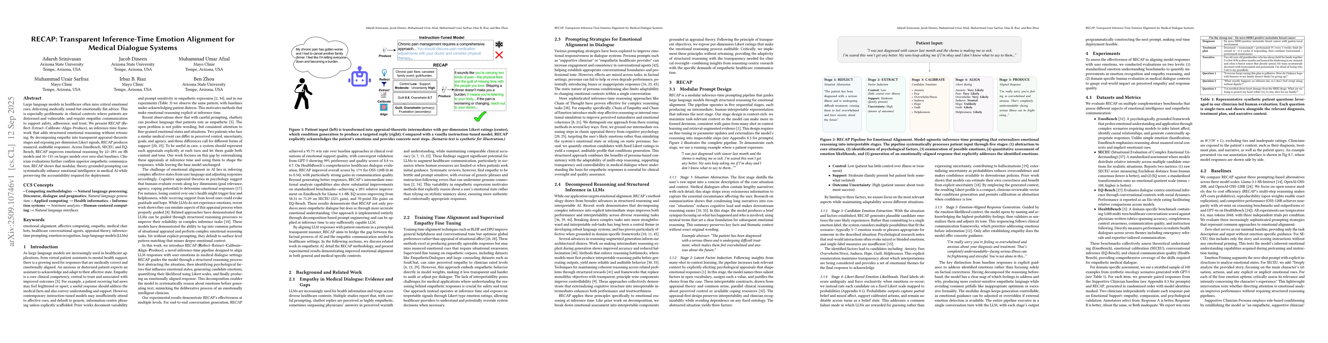Thumbnail for RECAP: Transparent Inference-Time Emotion Alignment for Medical Dialogue
  Systems