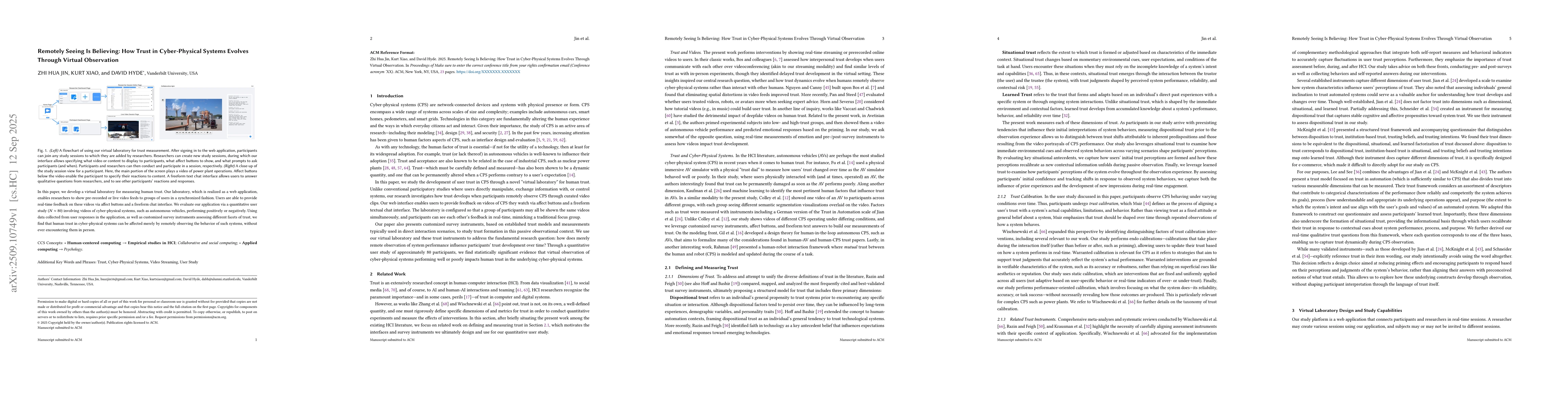 Thumbnail for Remotely Seeing Is Believing: How Trust in Cyber-Physical Systems
  Evolves Through Virtual Observation