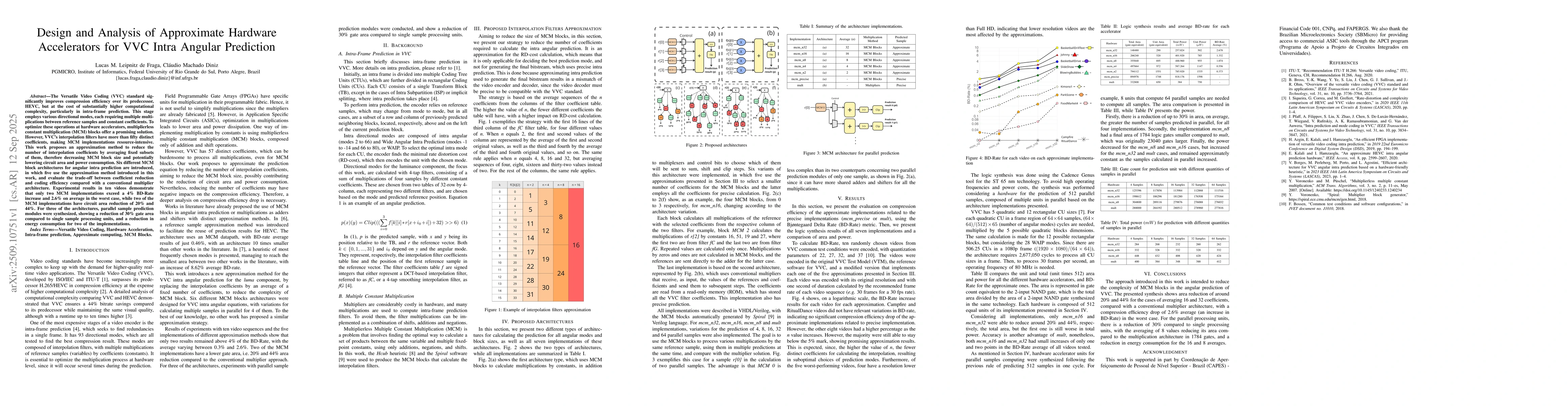 Thumbnail for Design and Analysis of Approximate Hardware Accelerators for VVC Intra
  Angular Prediction
