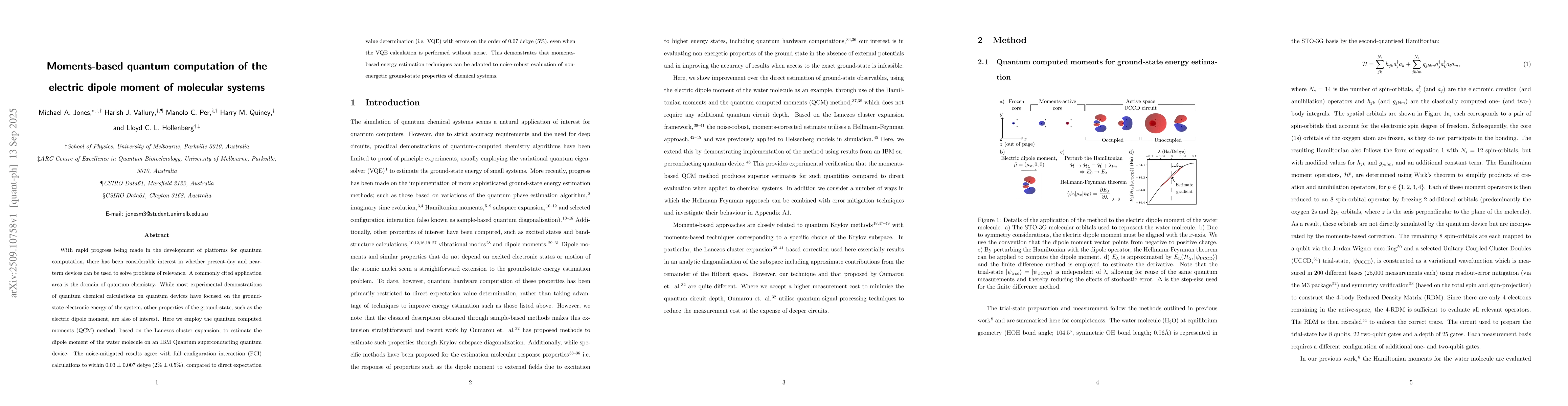 Thumbnail for Moments-based quantum computation of the electric dipole moment of
  molecular systems