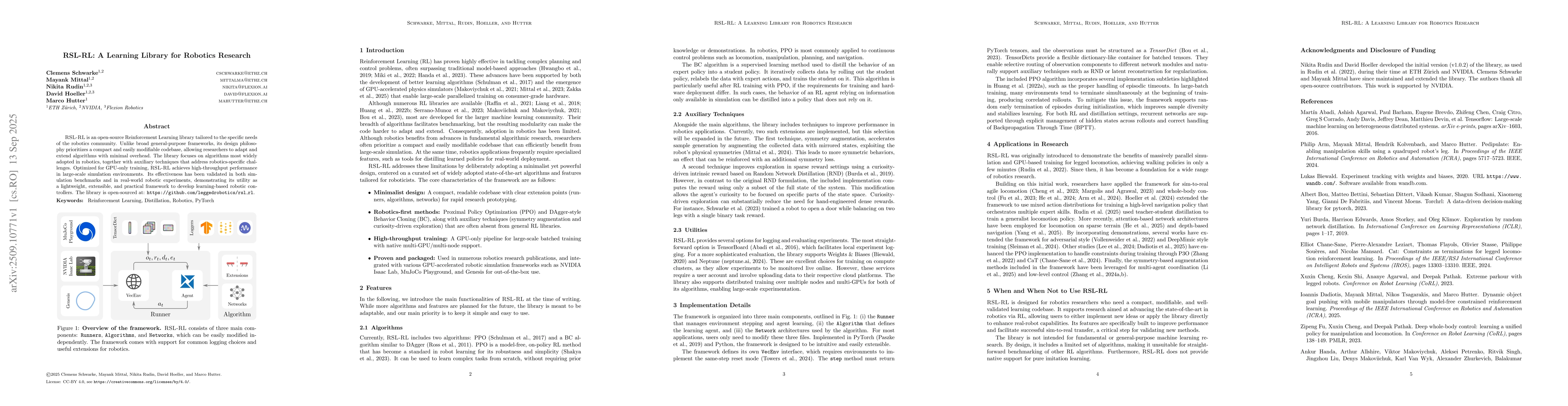 Thumbnail for RSL-RL: A Learning Library for Robotics Research