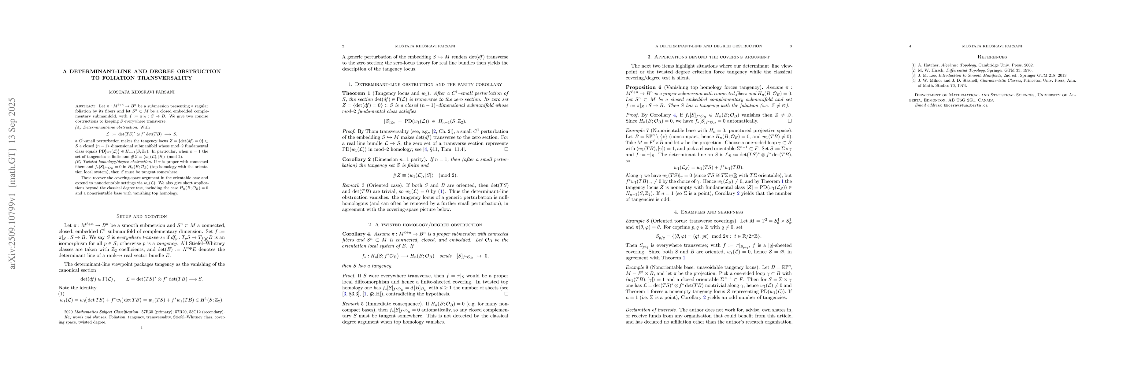 Thumbnail for A determinant-line and degree obstruction to foliation transversality