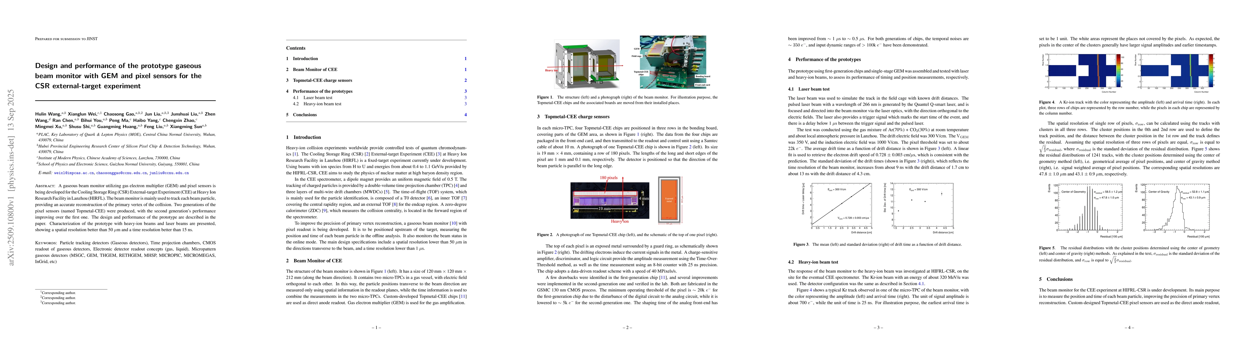 Thumbnail for Design and performance of the prototype gaseous beam monitor with GEM
  and pixel sensors for the CSR external-target experiment