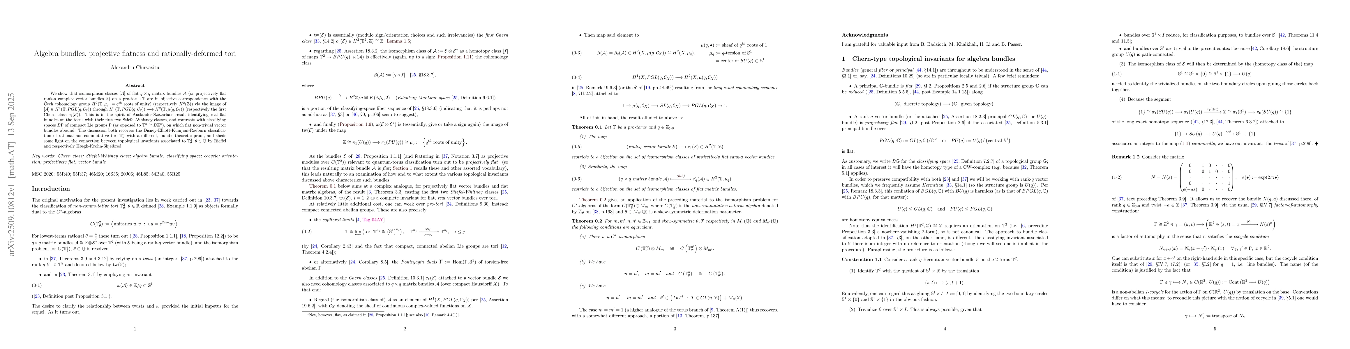 Thumbnail for Algebra bundles, projective flatness and rationally-deformed tori