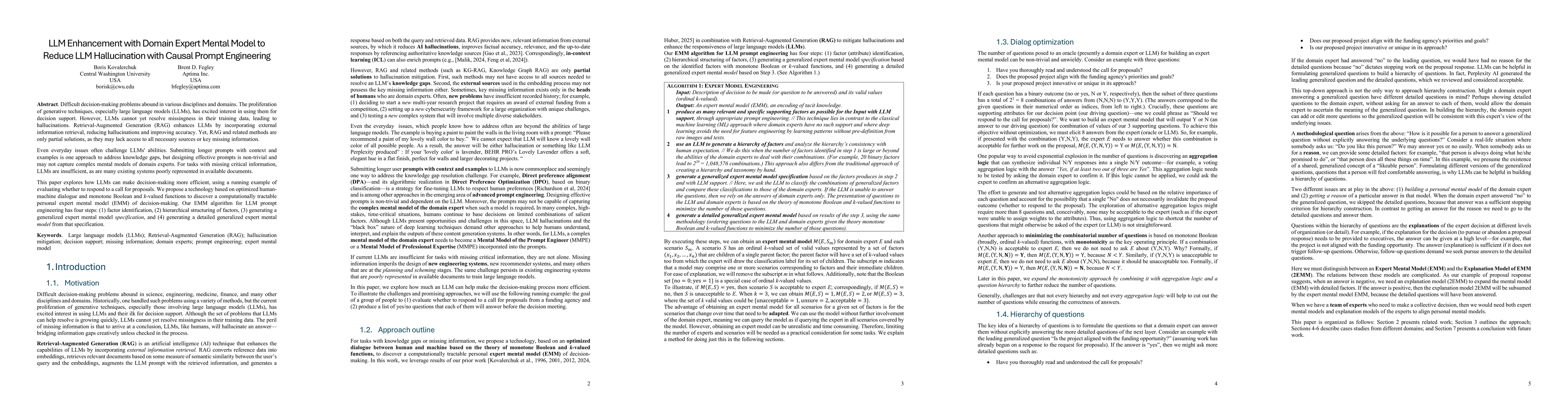 Thumbnail for LLM Enhancement with Domain Expert Mental Model to Reduce LLM
  Hallucination with Causal Prompt Engineering