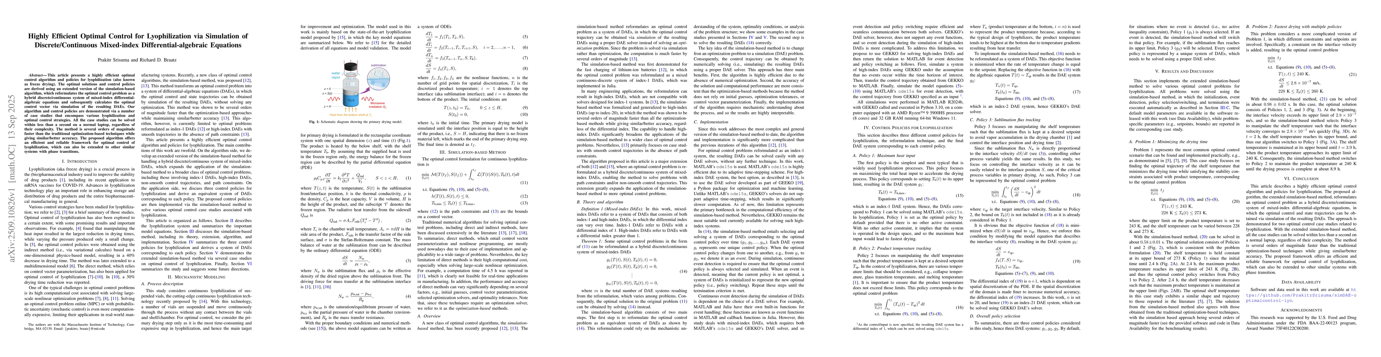 Thumbnail for Highly Efficient Optimal Control for Lyophilization via Simulation of
  Discrete/Continuous Mixed-index Differential-algebraic Equations