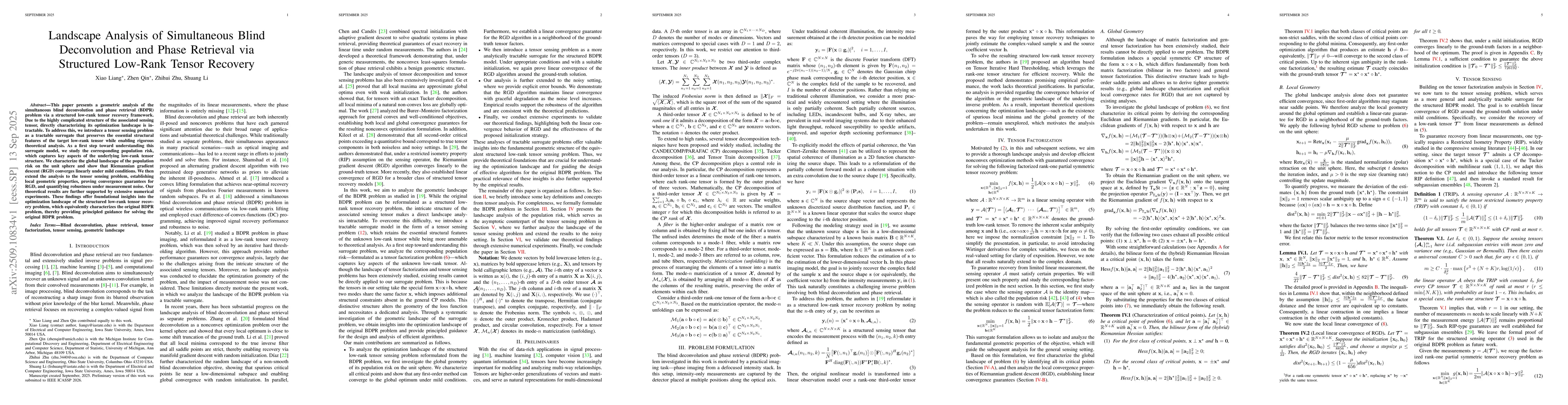Thumbnail for Landscape Analysis of Simultaneous Blind Deconvolution and Phase
  Retrieval via Structured Low-Rank Tensor Recovery