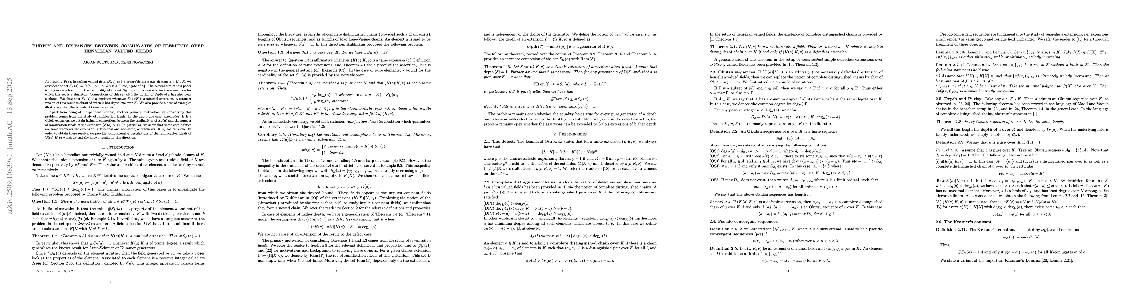 Thumbnail for Purity and distances between conjugates of elements over henselian
  valued fields