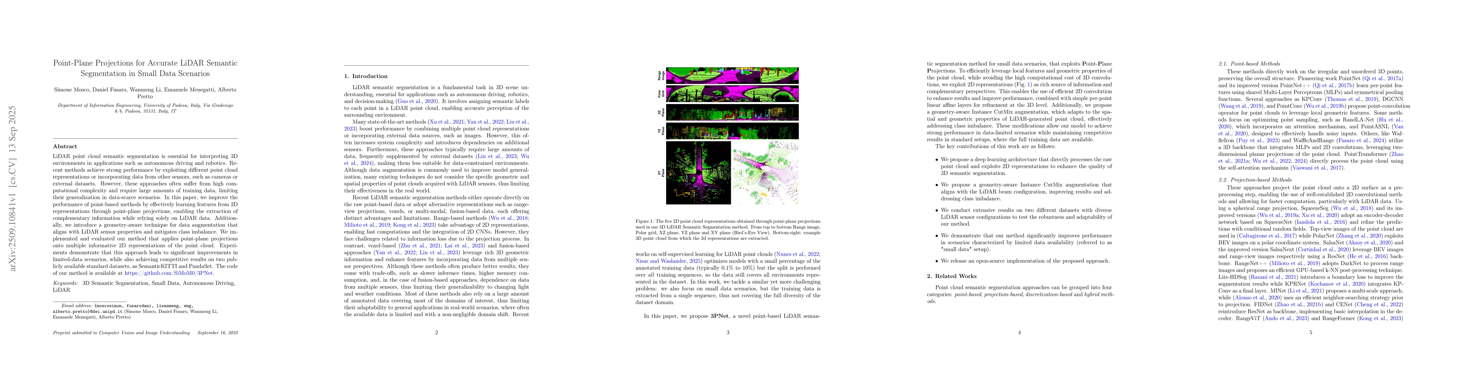 Thumbnail for Point-Plane Projections for Accurate LiDAR Semantic Segmentation in
  Small Data Scenarios