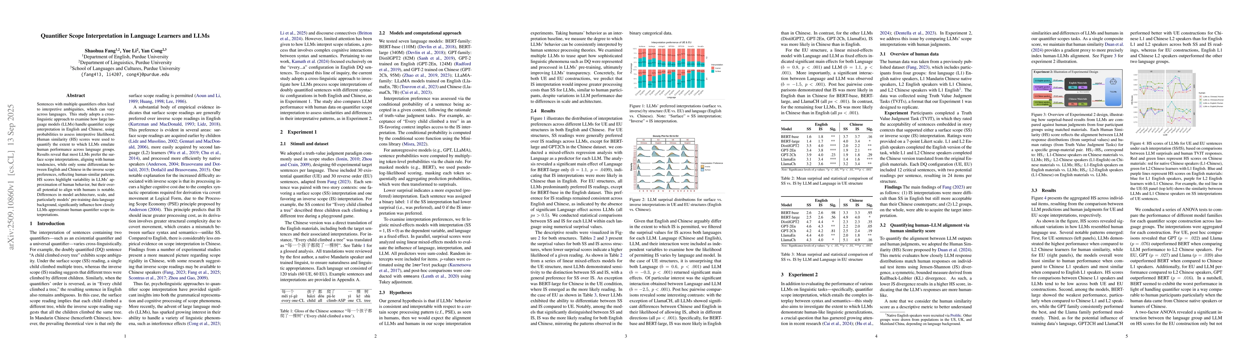 Thumbnail for Quantifier Scope Interpretation in Language Learners and LLMs