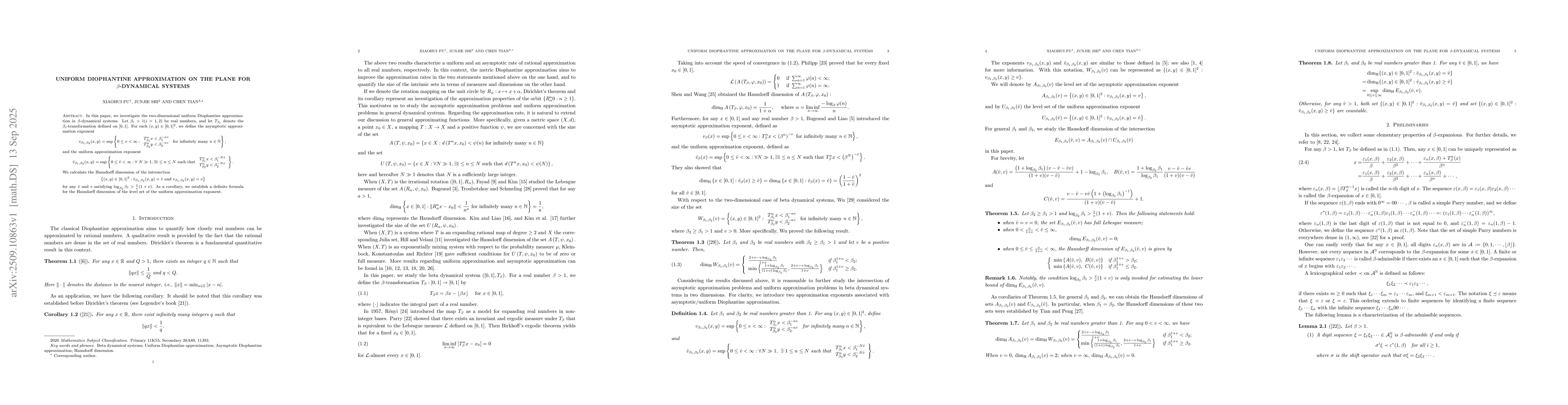 Thumbnail for Uniform Diophantine approximation on the plane for $β$-dynamical
  systems