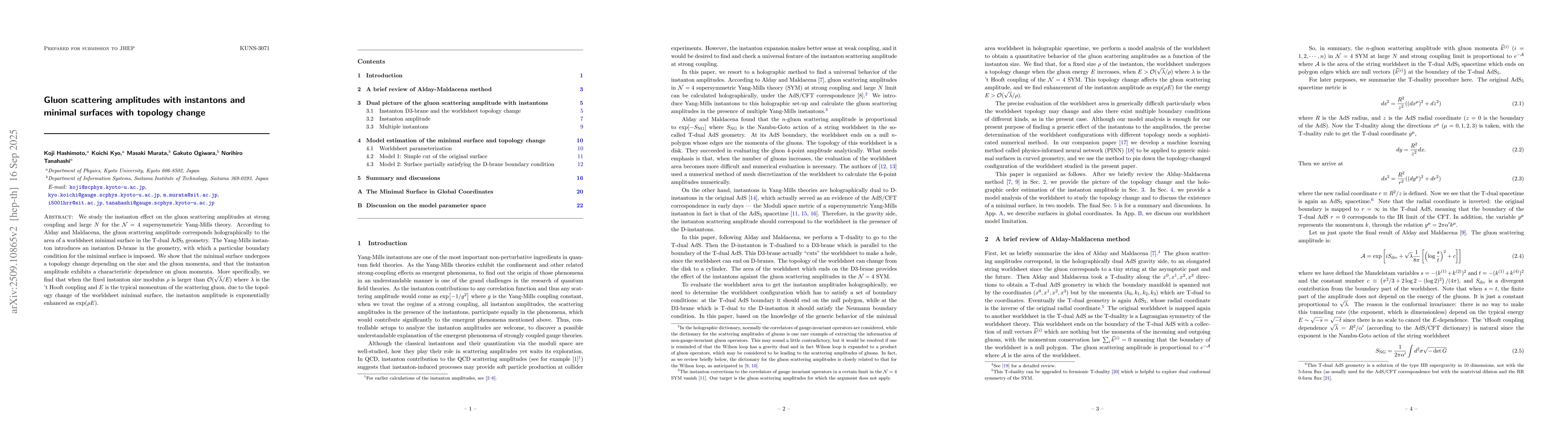 Thumbnail for Gluon scattering amplitudes with instantons and minimal surfaces with
  topology change