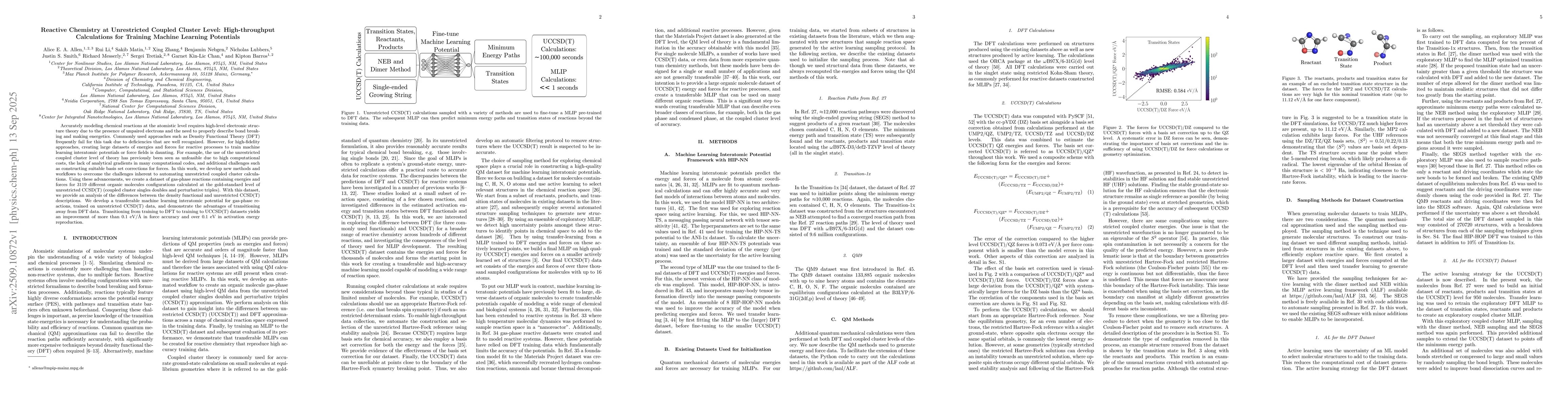 Thumbnail for Reactive Chemistry at Unrestricted Coupled Cluster Level:
  High-throughput Calculations for Training Machine Learning Potentials