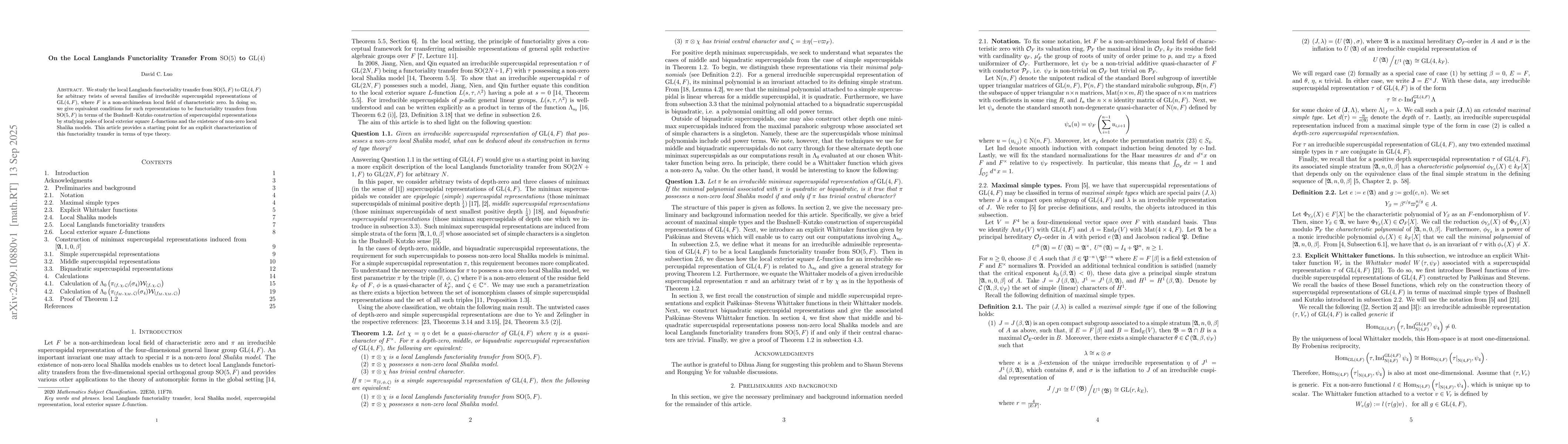 Thumbnail for On the Local Langlands Functoriality Transfer From $\text{SO}(5)$ to
  $\text{GL}(4)$