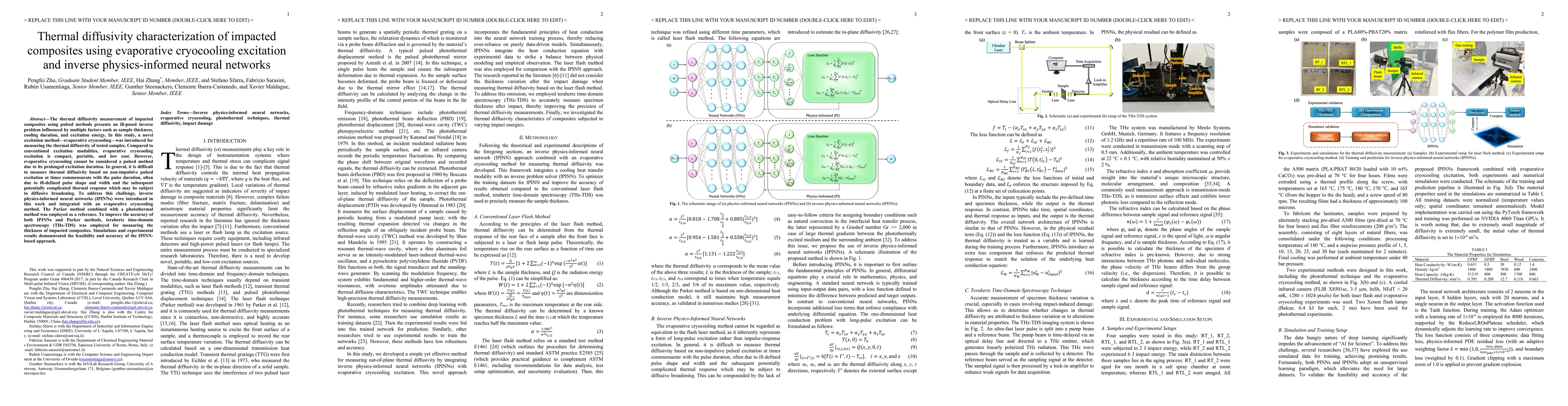 Thumbnail for Thermal diffusivity characterization of impacted composites using
  evaporative cryocooling excitation and inverse physics-informed neural
  networks