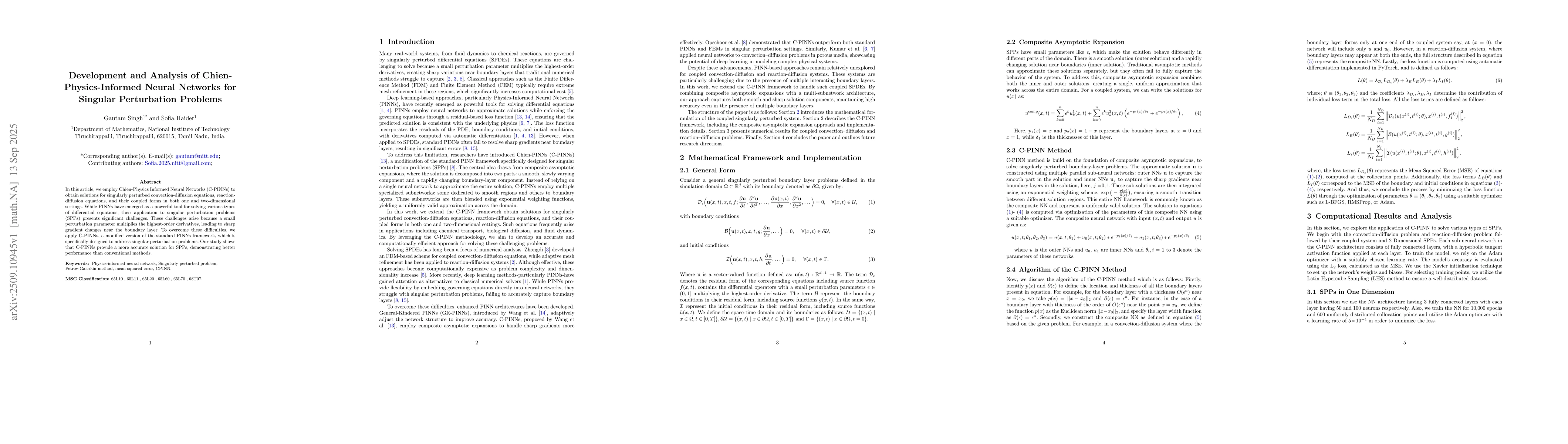 Thumbnail for Development and Analysis of Chien-Physics-Informed Neural Networks for
  Singular Perturbation Problems
