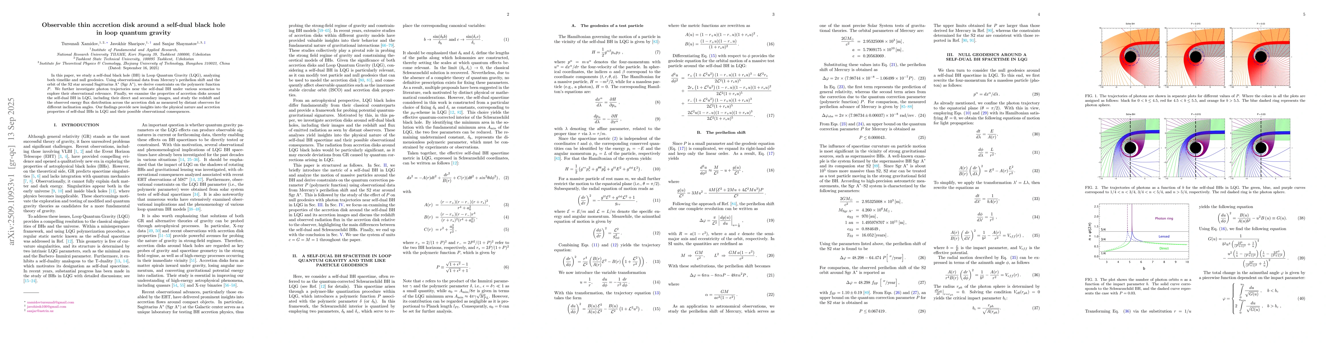 Thumbnail for Observable thin accretion disk around a self-dual black hole in loop
  quantum gravity